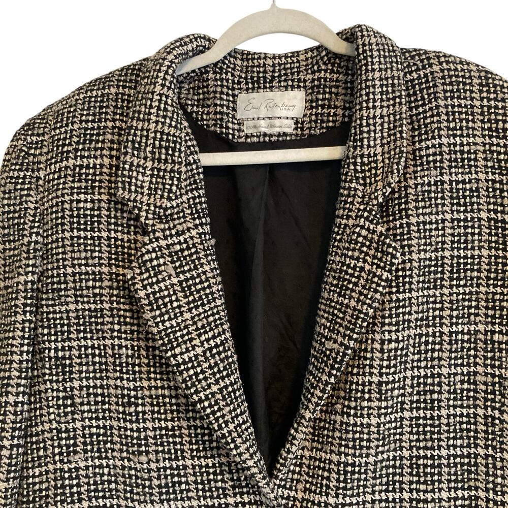 Emil Rutenberg Vintage 90s Black White Hand Woven Silk Blazer Women’s L - Picture 7 of 16